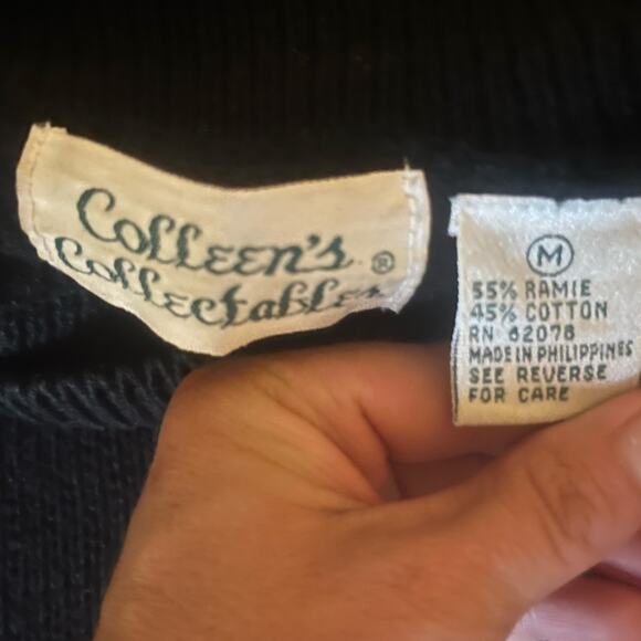 Vtg Black Chunky Knit Fall 3D Scarecrow Halloween Relaxed Turtleneck Sweater M - Picture 6 of 6